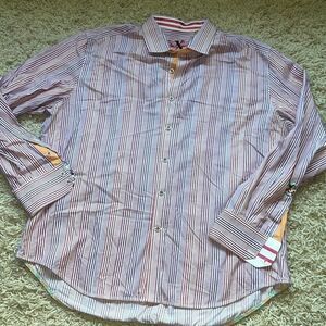Robert Graham X Mens 3 XL Shirt Cotton Multicolor Striped Flip Cuff Tailored